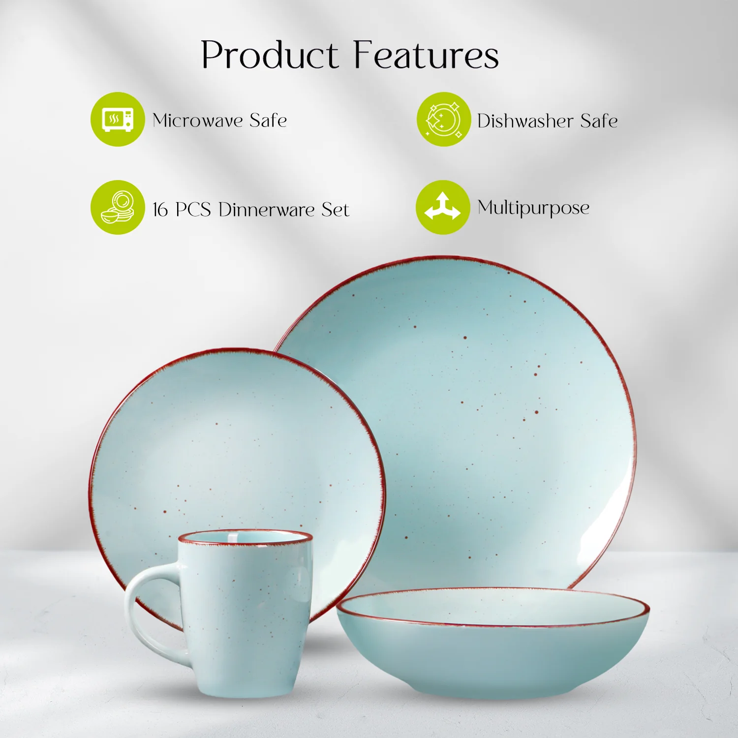 16 Piece 'Coastal Blue' Stoneware Dinnerware Set - Image 2
