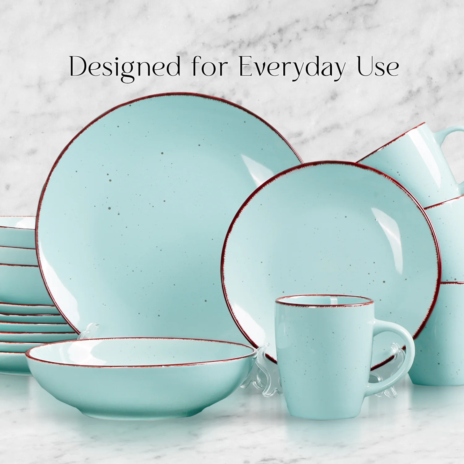 16 Piece 'Coastal Blue' Stoneware Dinnerware Set - Image 3