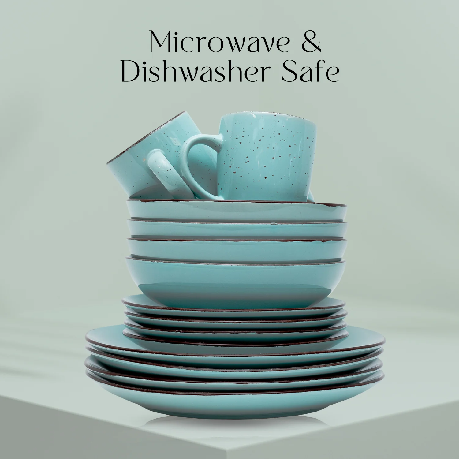 16 Piece 'Coastal Blue' Stoneware Dinnerware Set - Image 4