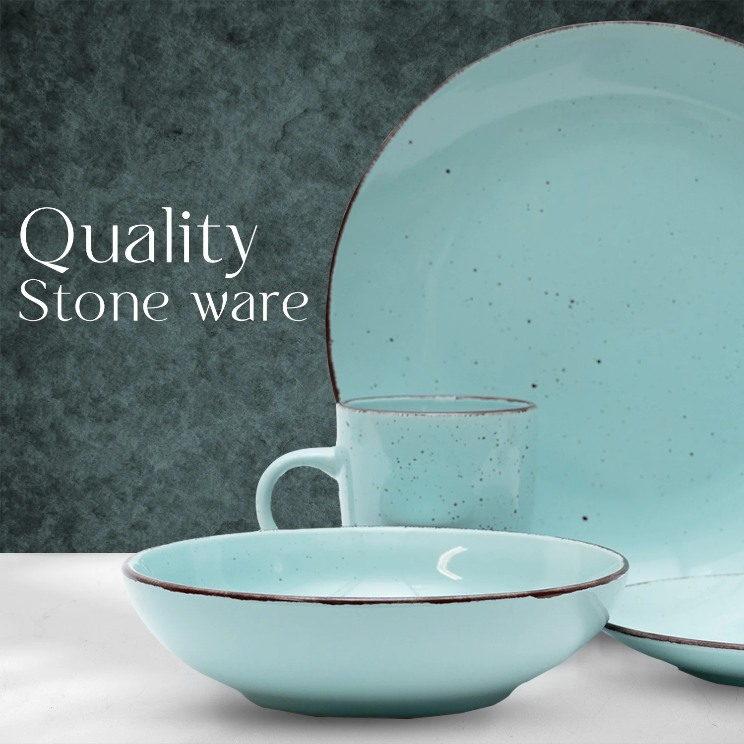 16 Piece 'Coastal Blue' Stoneware Dinnerware Set - Image 5