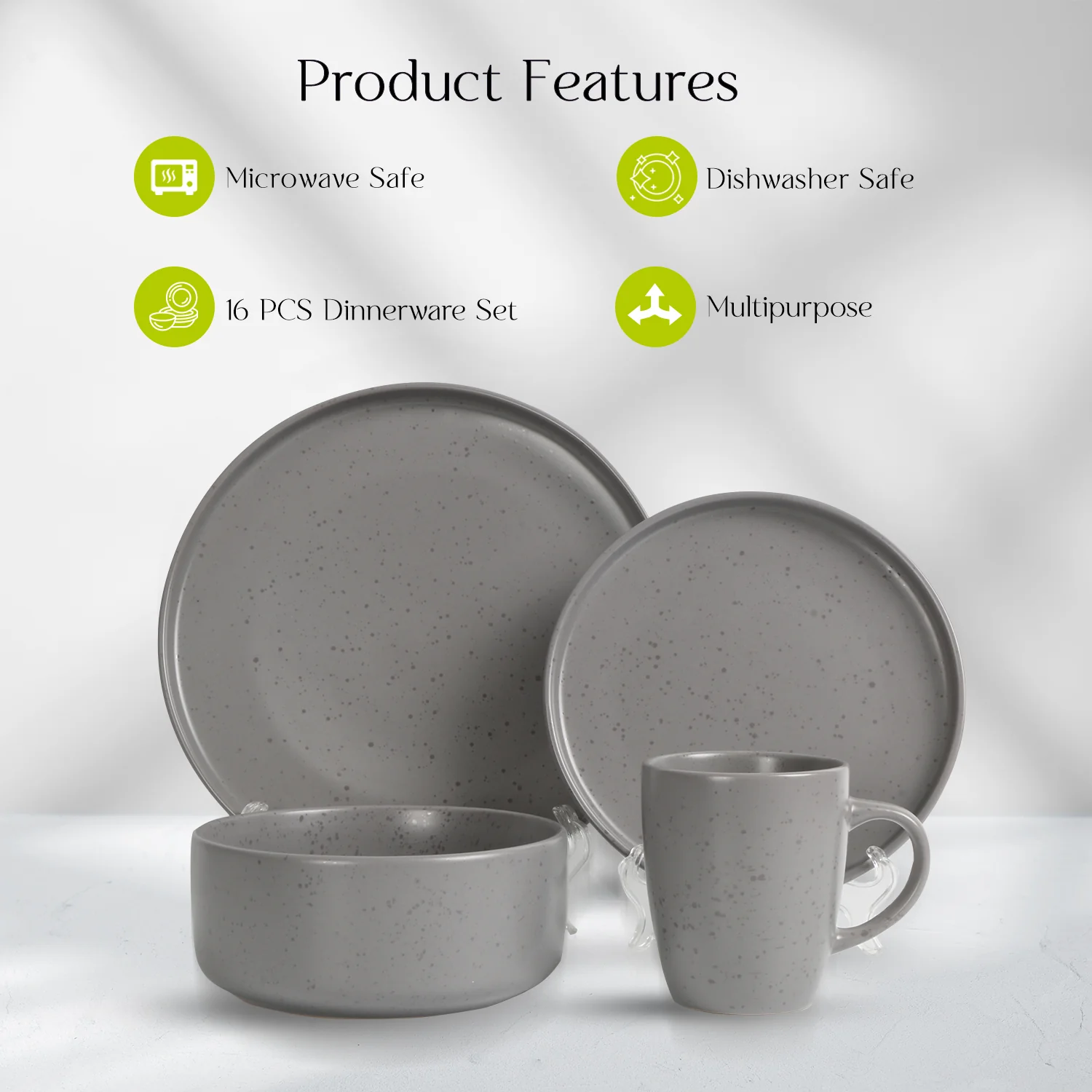 16 Piece 'Nordic Grey' Stoneware Dinnerware Set - Image 2
