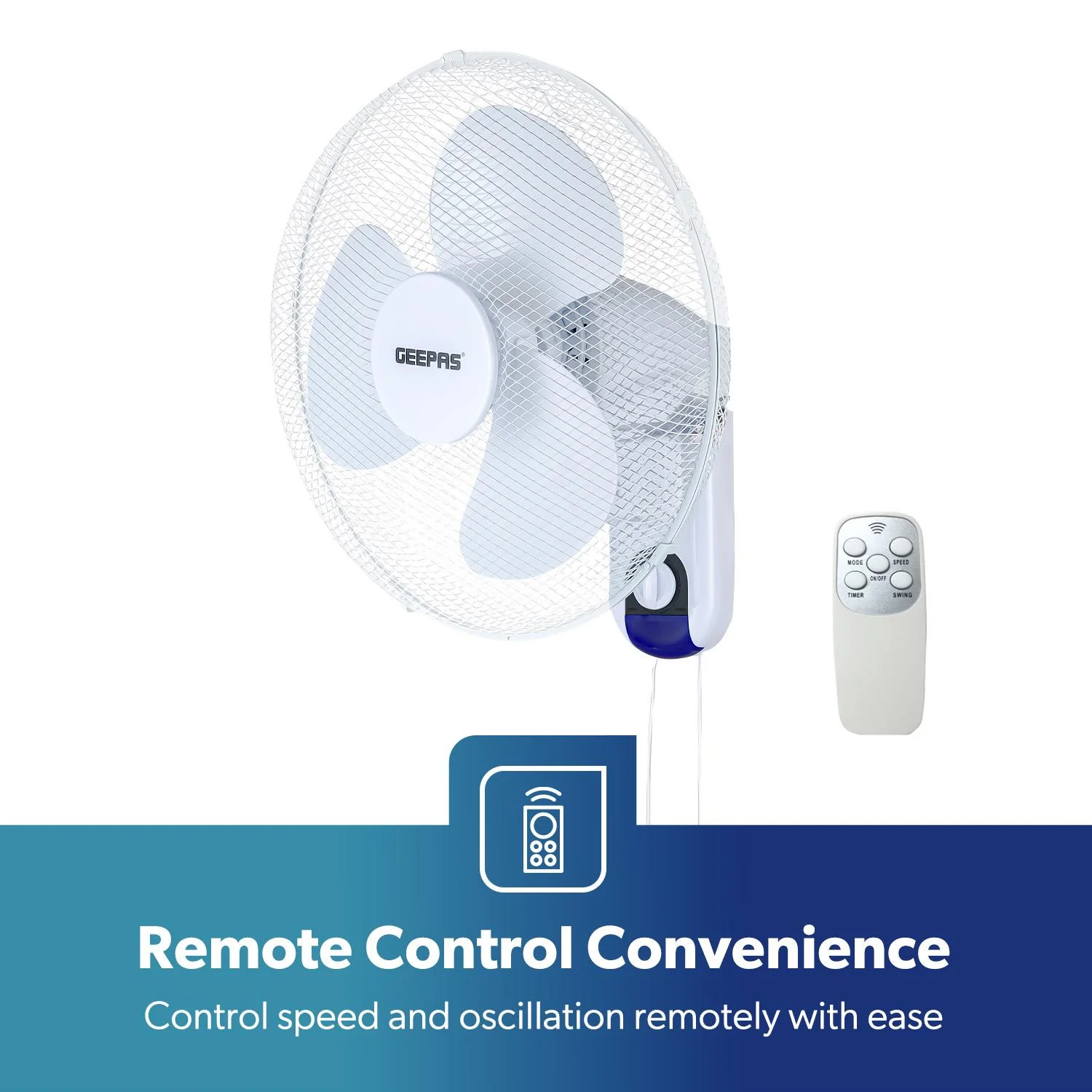16" White Remote Controlled Three-Speed Wall Fan 45W - Image 4