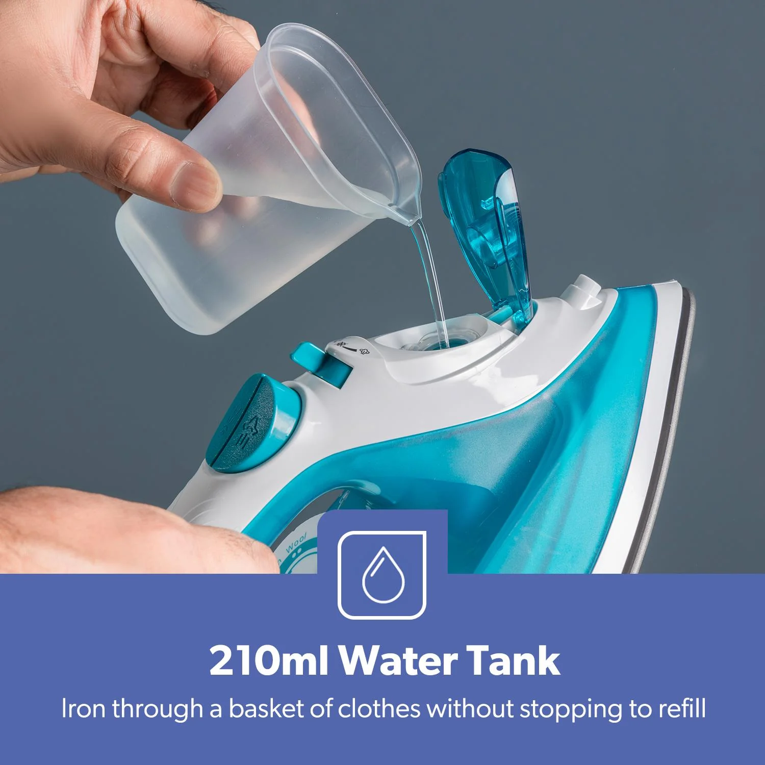 1600W Blue Non-Stick Soleplate Dry/Steam Iron - Image 3