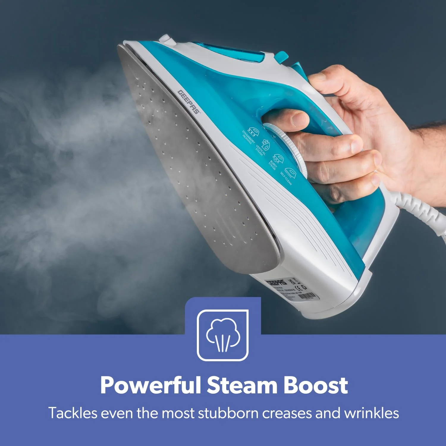 1600W Blue Non-Stick Soleplate Dry/Steam Iron - Image 4