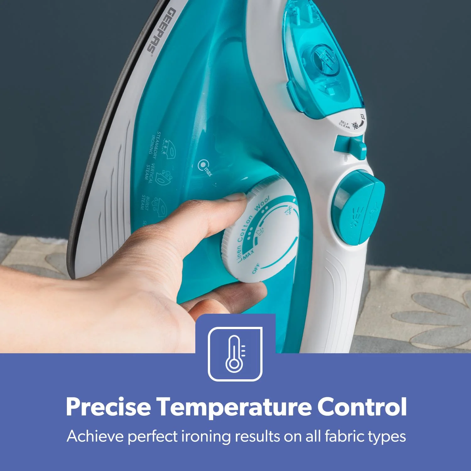 1600W Blue Non-Stick Soleplate Dry/Steam Iron - Image 6