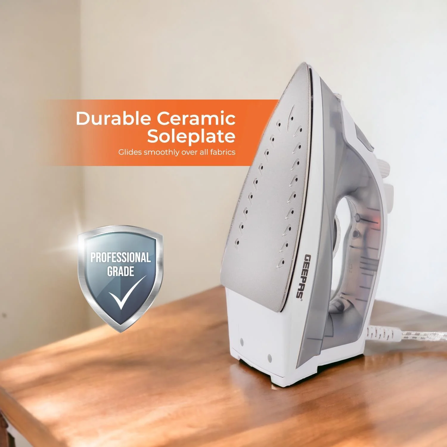 1600W Grey Steam Iron with Non-Stick Soleplate and Adjustable Temperature - Image 4