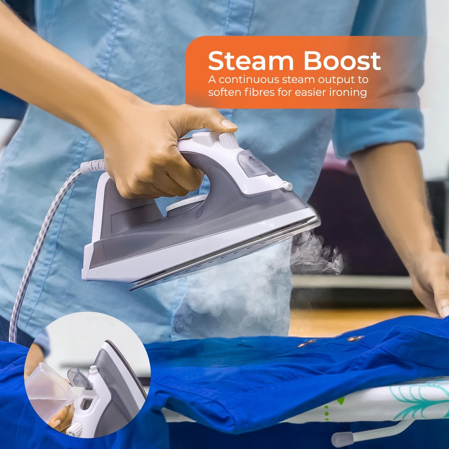 1600W Non-Stick Soleplate Dry/Steam Iron (Grey & Blue) - Image 7