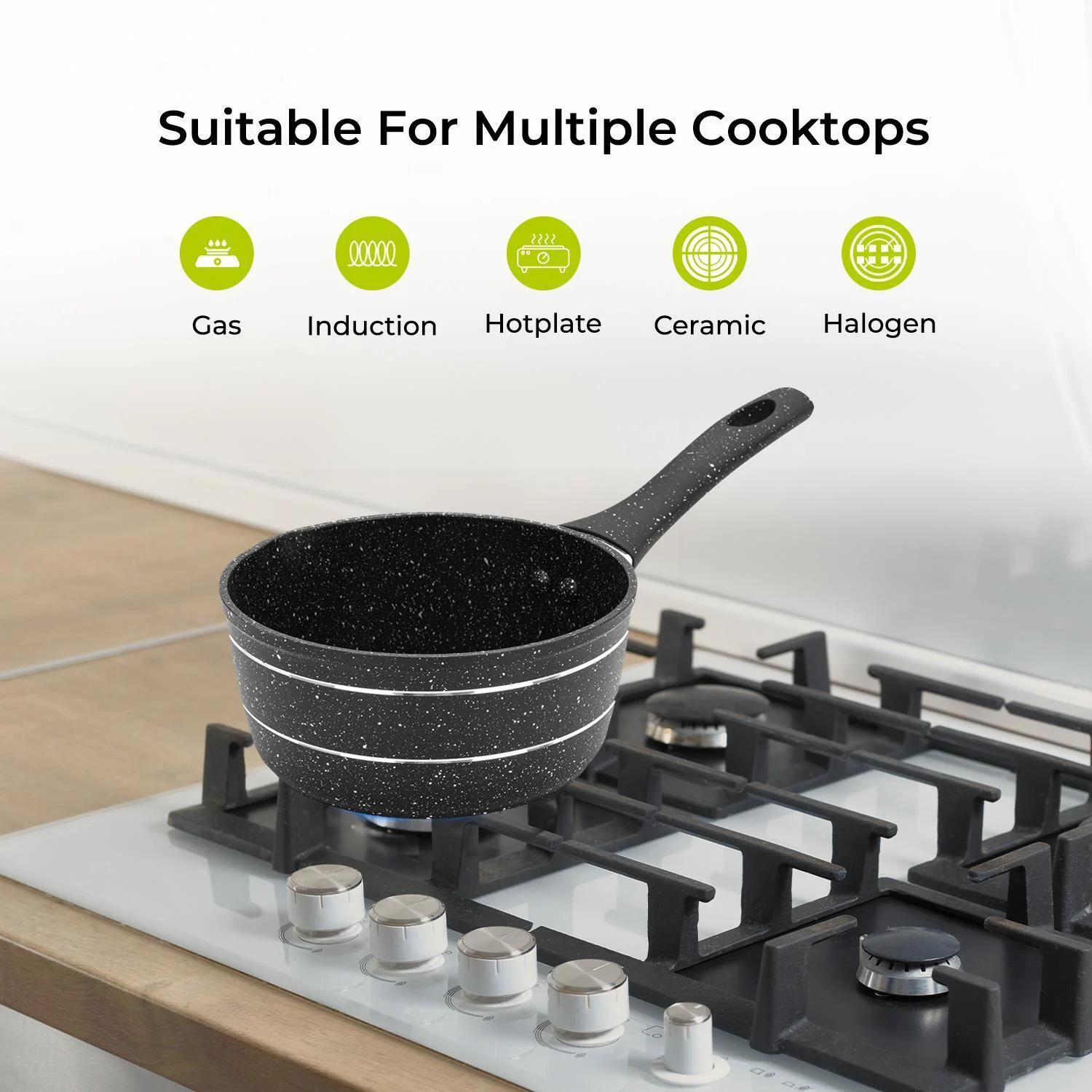 16cm Aluminium Non-Stick Black Granite Saucepan - Image 3