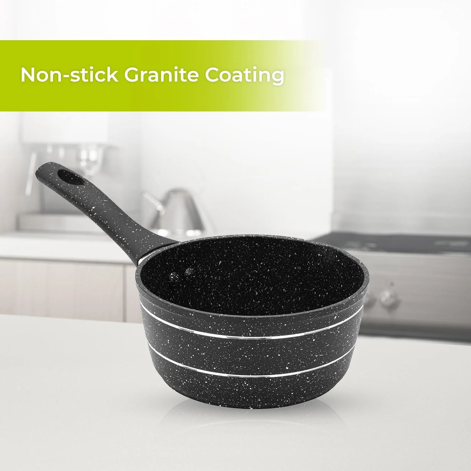 16cm Aluminium Non-Stick Black Granite Saucepan - Image 5