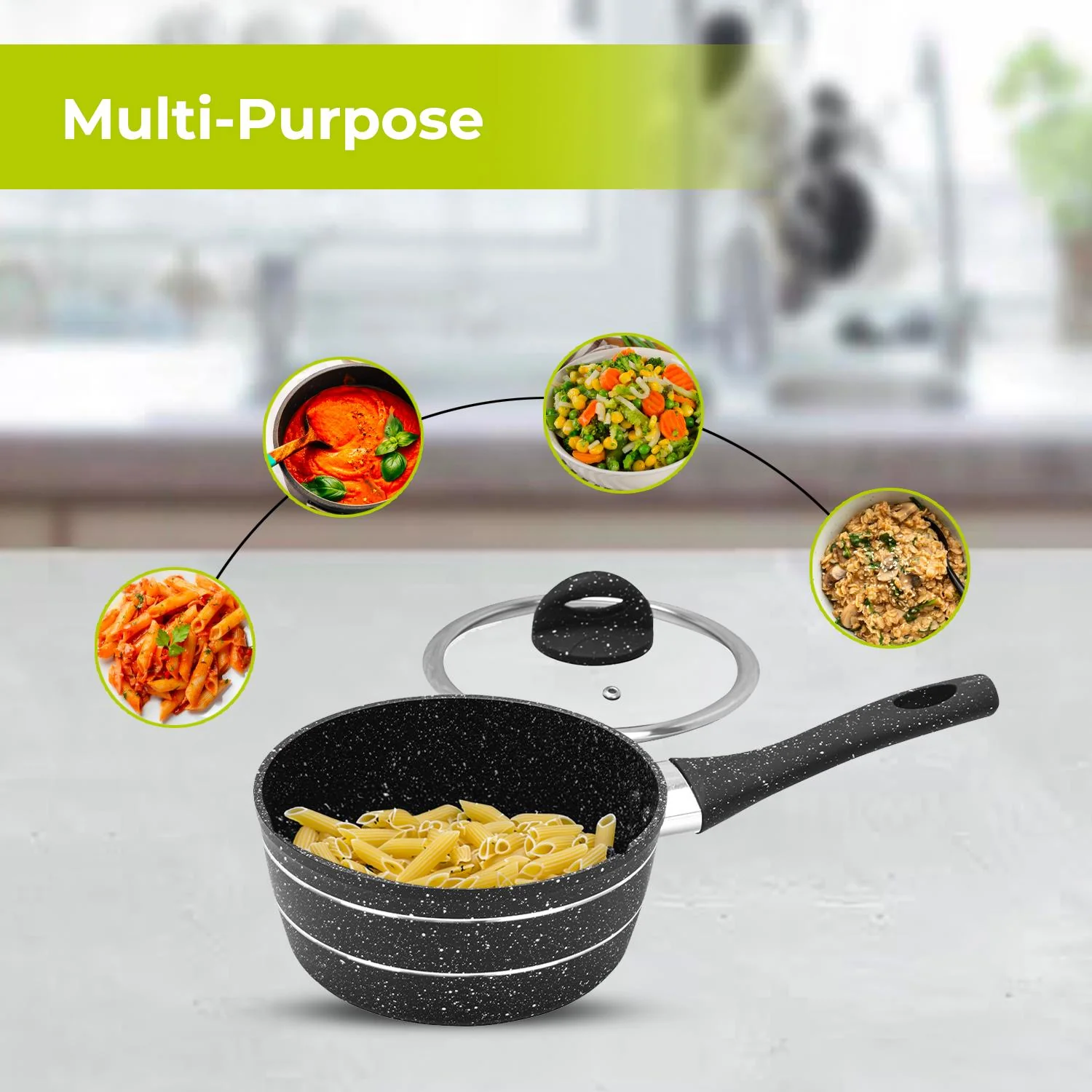 16cm Non-Stick Granite Coated Cooking Pot With Lid - Image 2