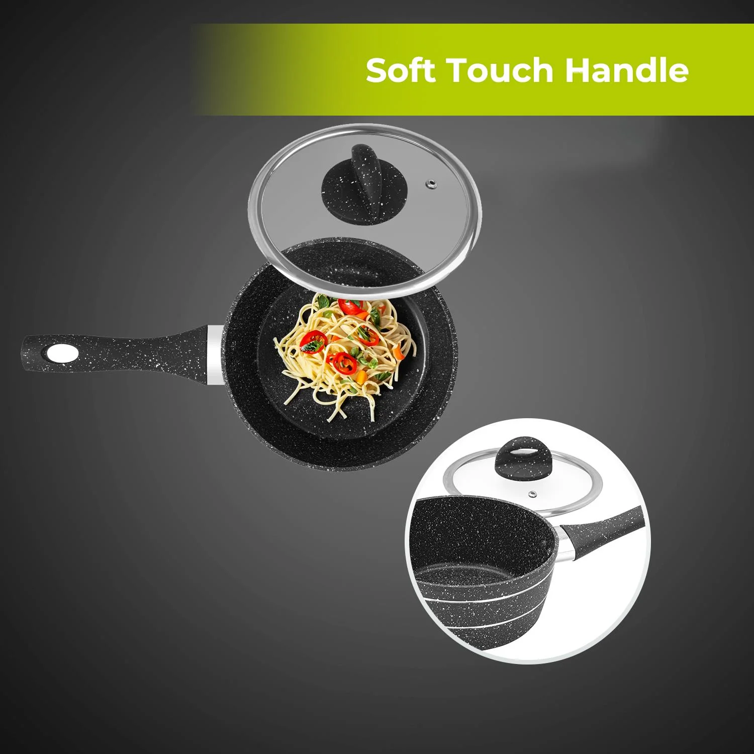 16cm Non-Stick Granite Coated Cooking Pot With Lid - Image 3