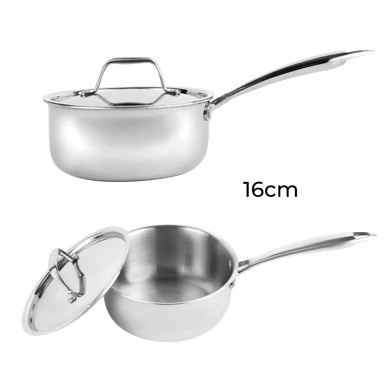 16cm Triply Stainless Steel Milk Pan Saucepan with Lid - Image 2