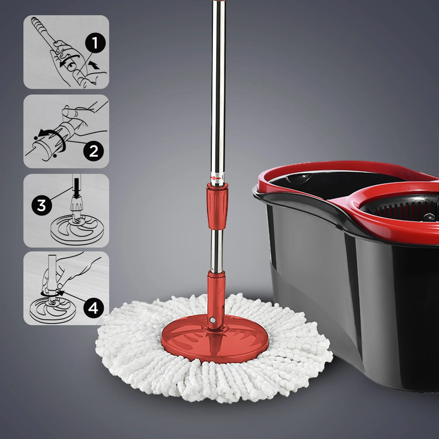 16L 'Easy-Press' Microfibre Mop and Bucket Set - Image 3