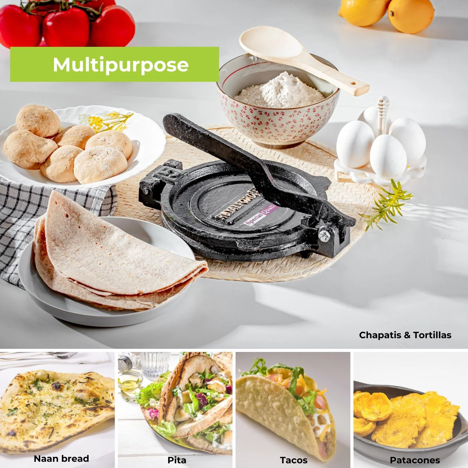 18.5cm Black Cast Iron Chapati Maker and Roti Press - Image 4
