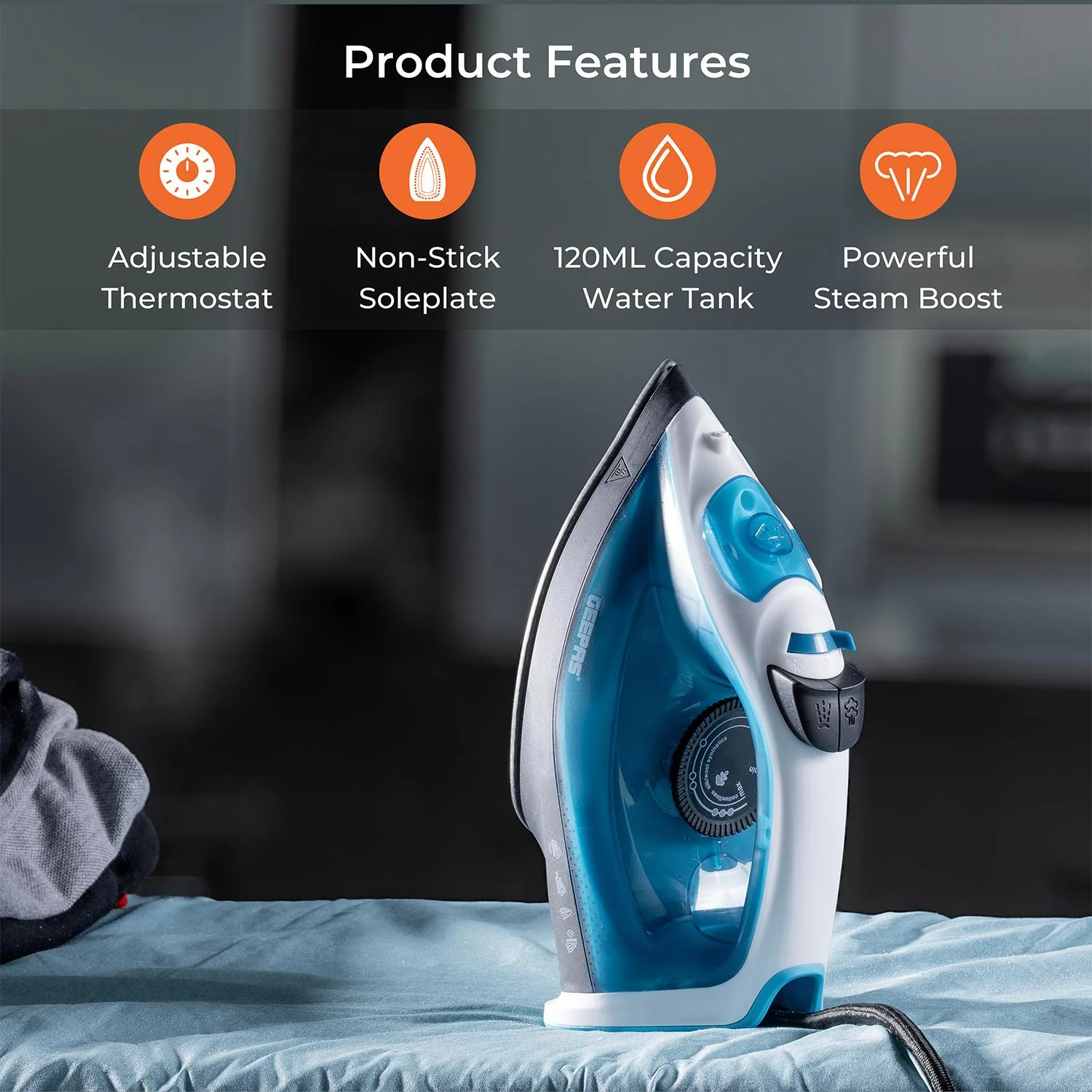 1800W Steam Iron With Non-Stick Soleplate (3-Variants) - Image 2