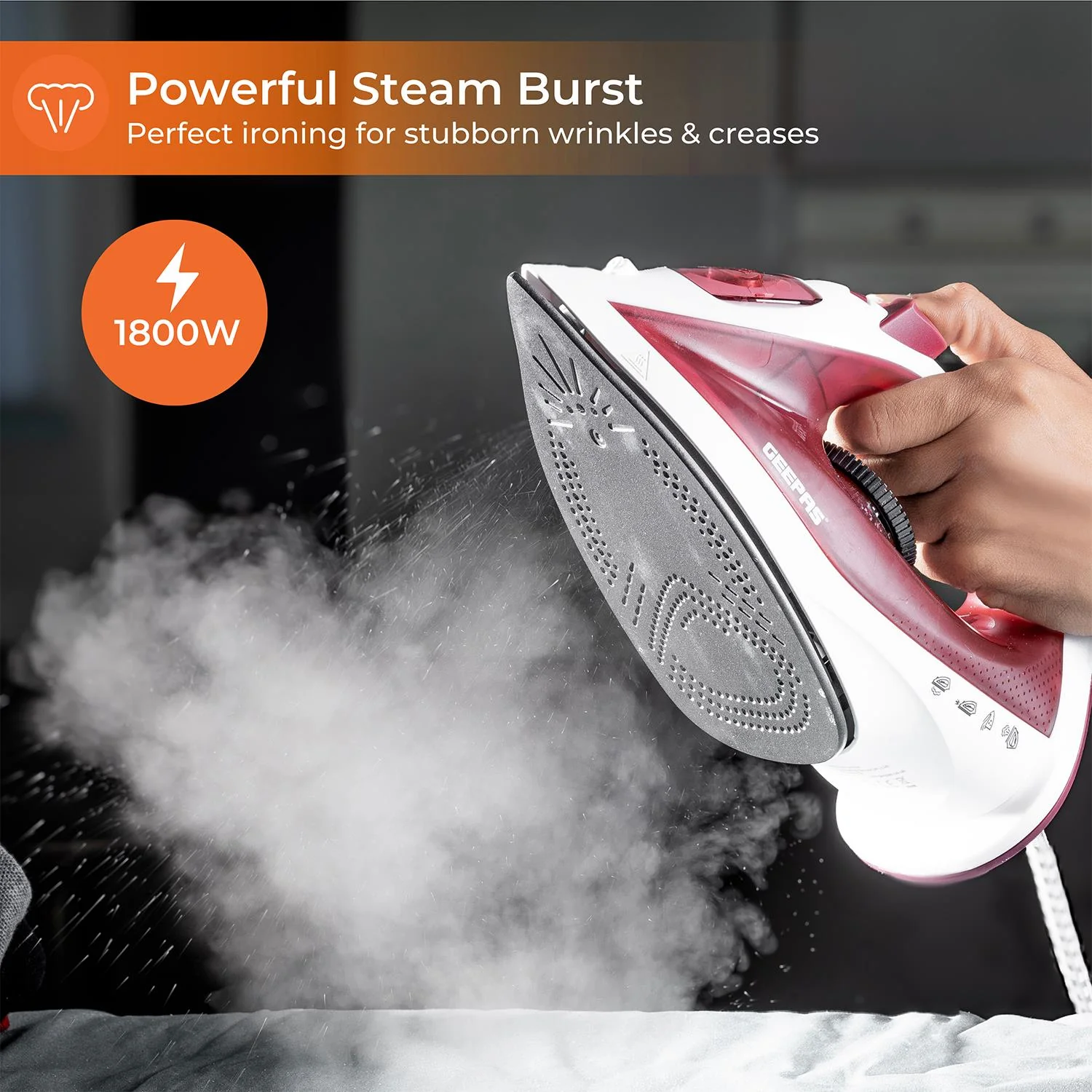 1800W Steam Iron With Non-Stick Soleplate (3-Variants) - Image 4