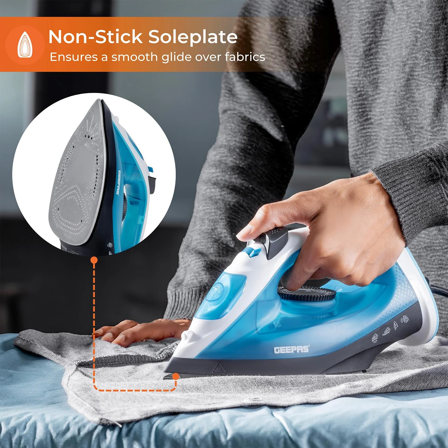 1800W Steam Iron With Non-Stick Soleplate (3-Variants) - Image 5