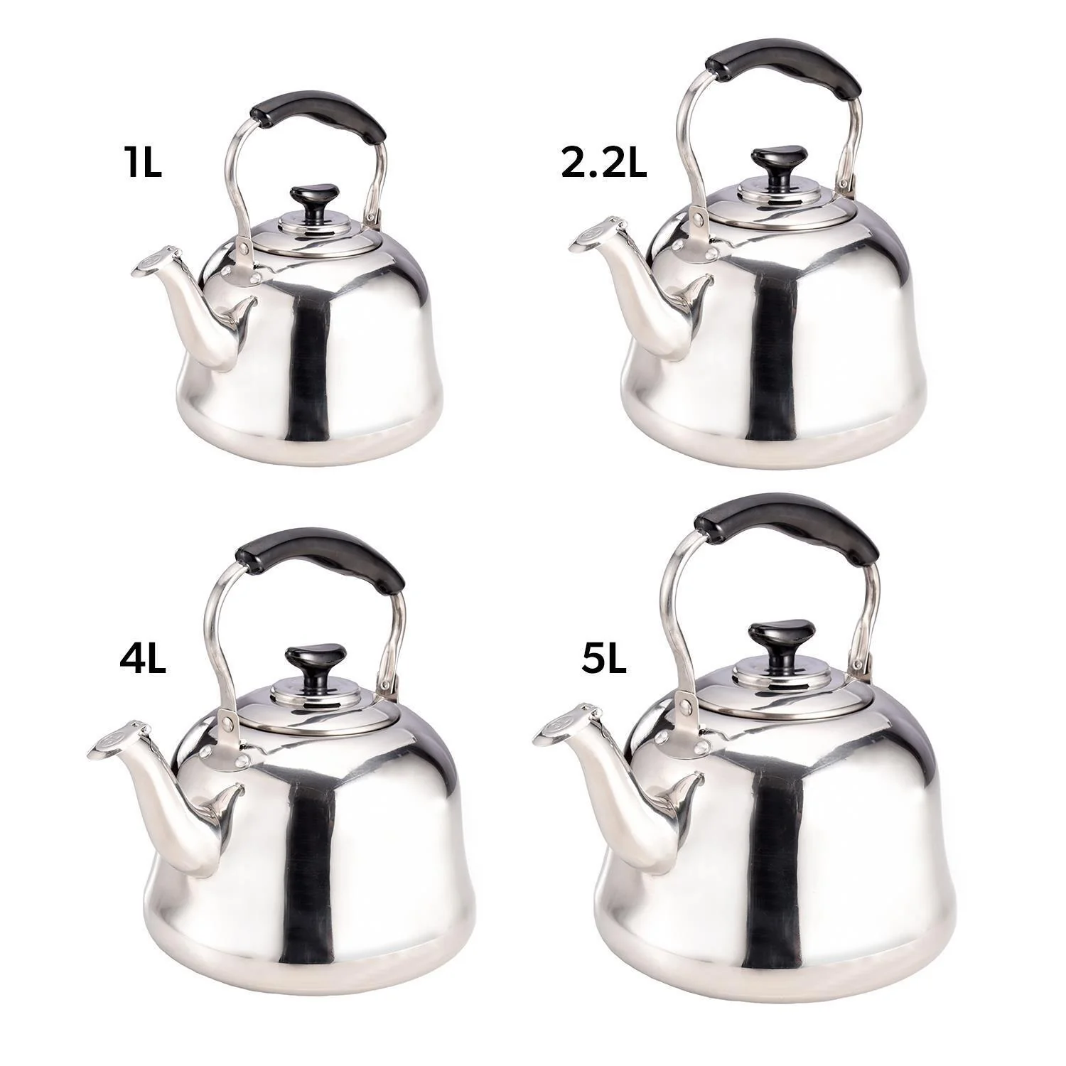 1L - 5L Stovetop Stainless Steel Tea Stovetop Kettle