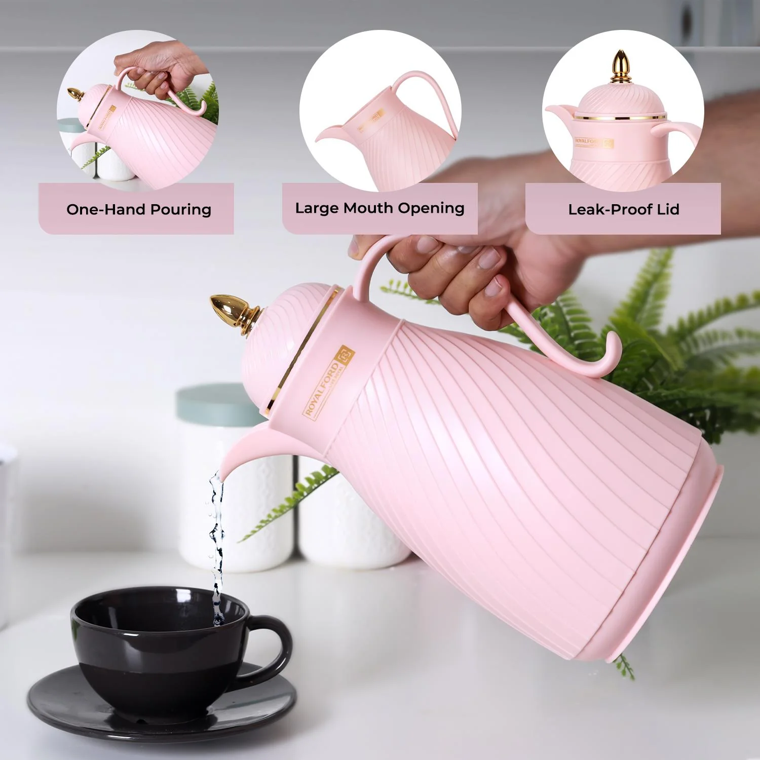 1L Baby Pink Insulated Air Pot Vacuum Flask Thermos Jug - Image 2