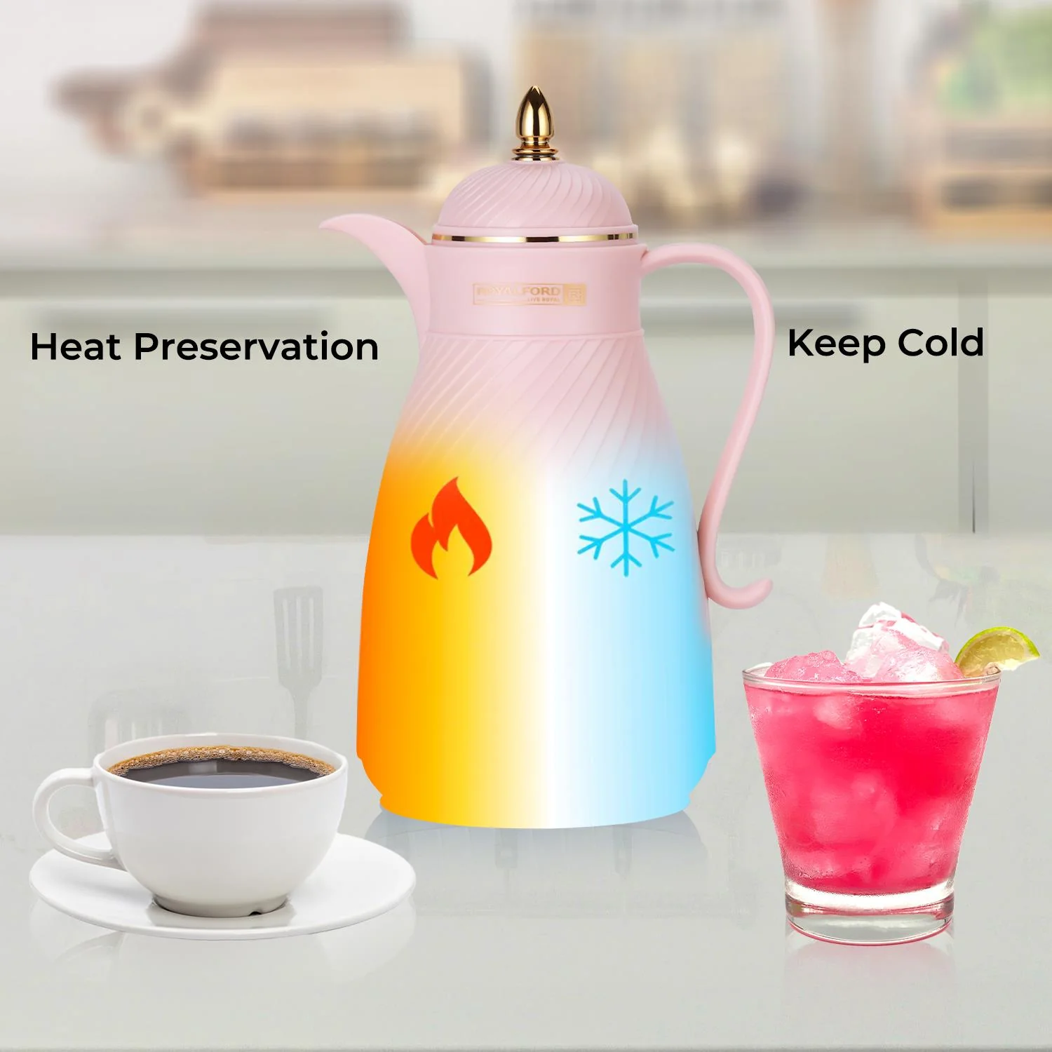 1L Baby Pink Insulated Air Pot Vacuum Flask Thermos Jug - Image 3