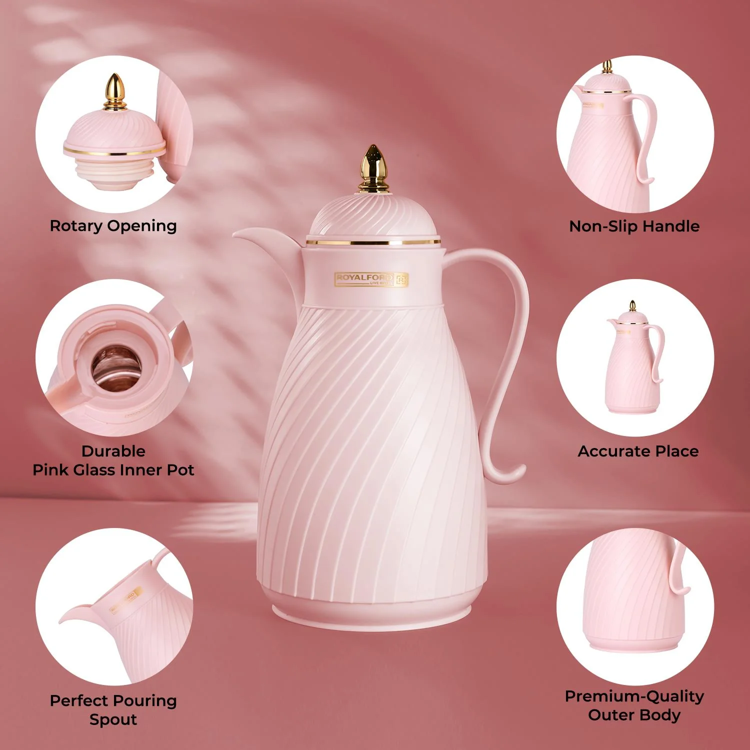 1L Baby Pink Insulated Air Pot Vacuum Flask Thermos Jug - Image 5