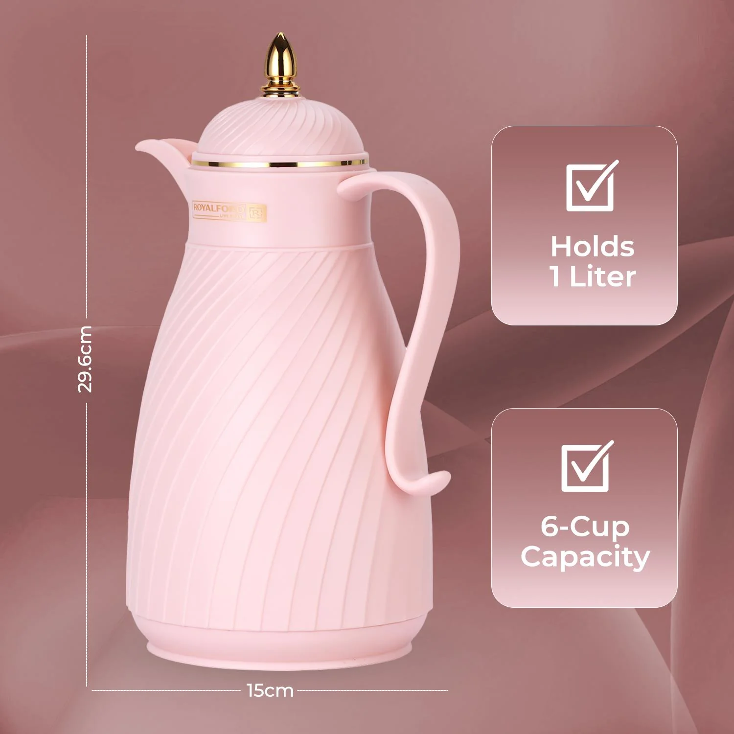 1L Baby Pink Insulated Air Pot Vacuum Flask Thermos Jug - Image 6