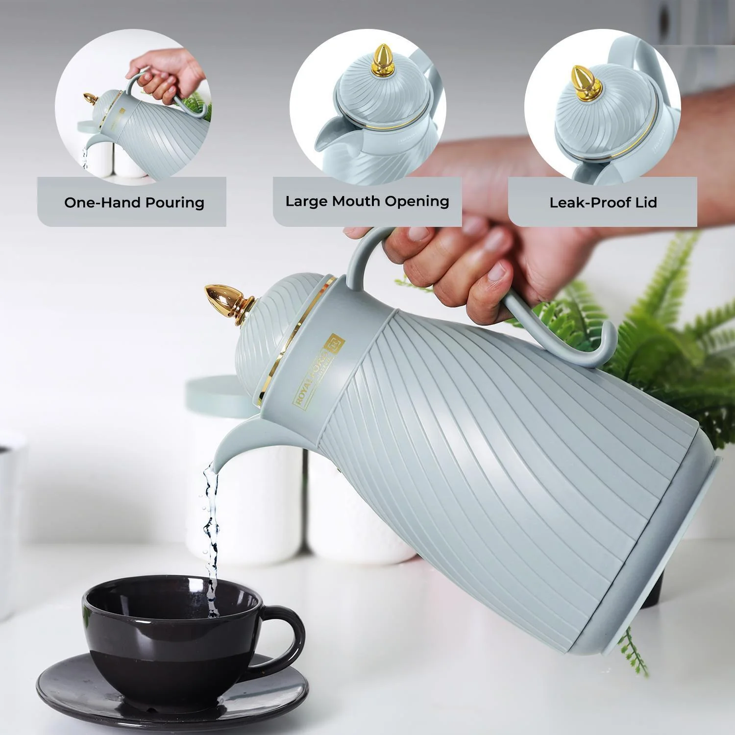 1L Grey Insulated Vacuum Flask Thermos Jug - Image 2