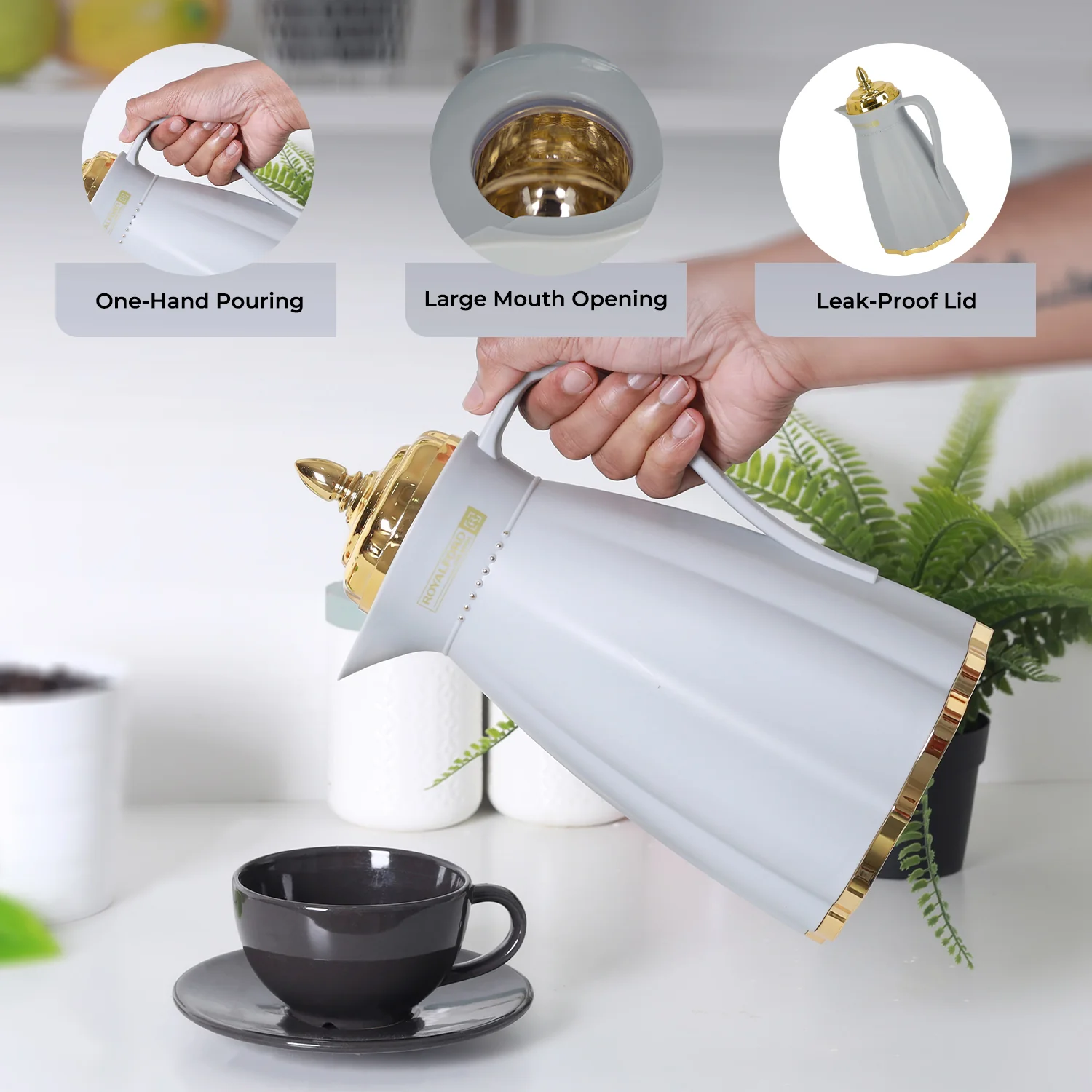 1L Airtight 'Stormy Grey' Glass Thermos Jug Flask - Image 2