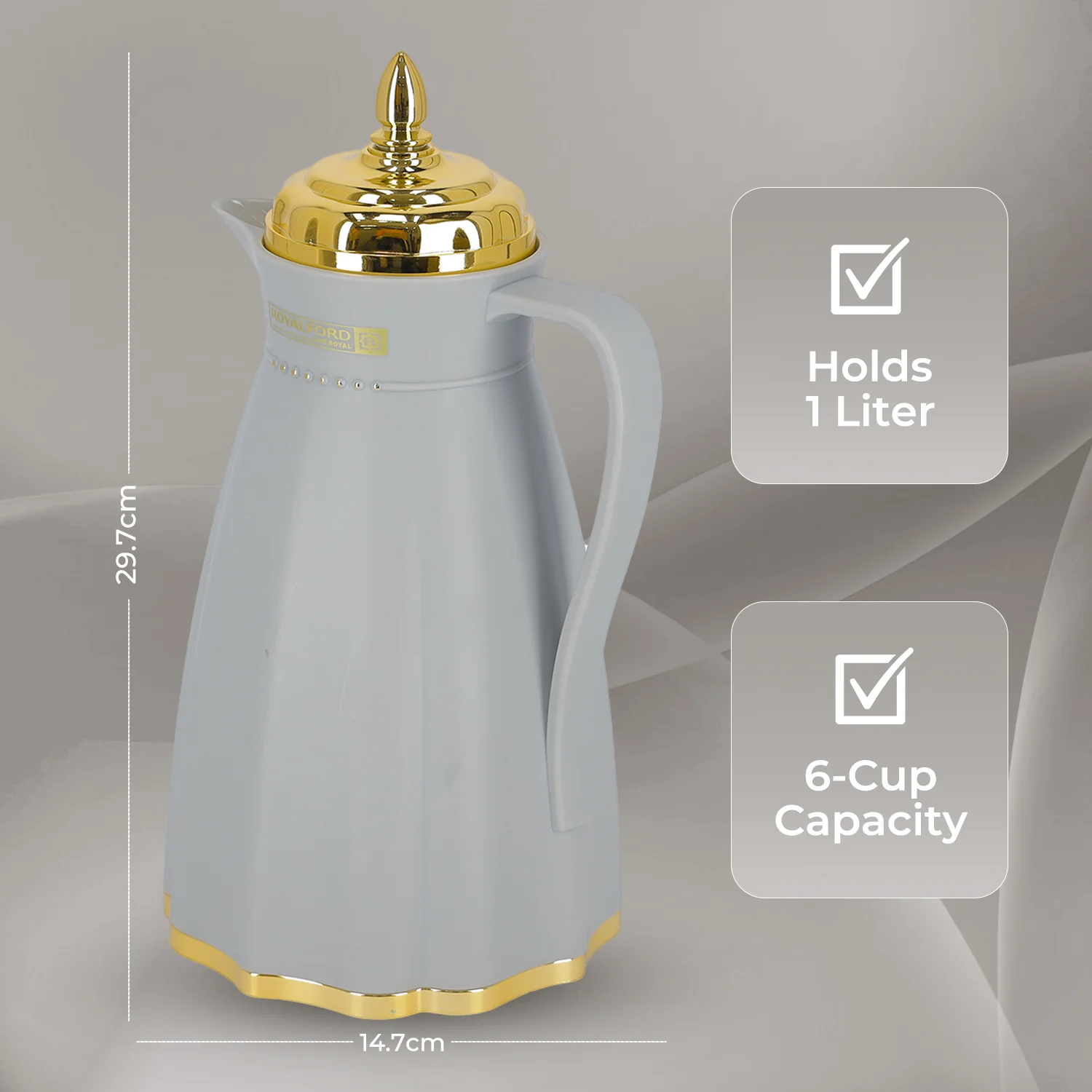 1L Airtight 'Stormy Grey' Glass Thermos Jug Flask - Image 4