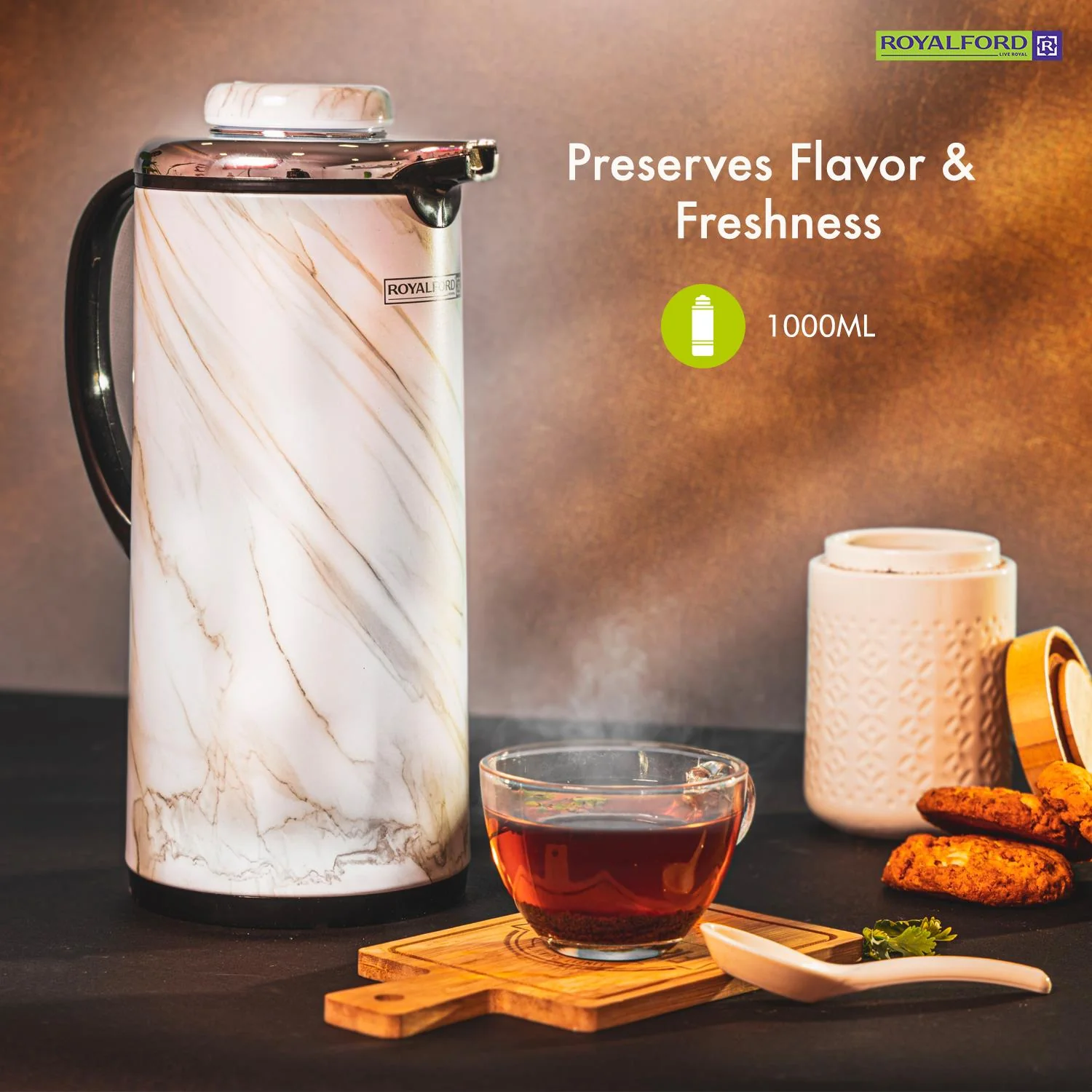 1L Marble Insulated Double Walled Vacuum Flask Jug - Image 3
