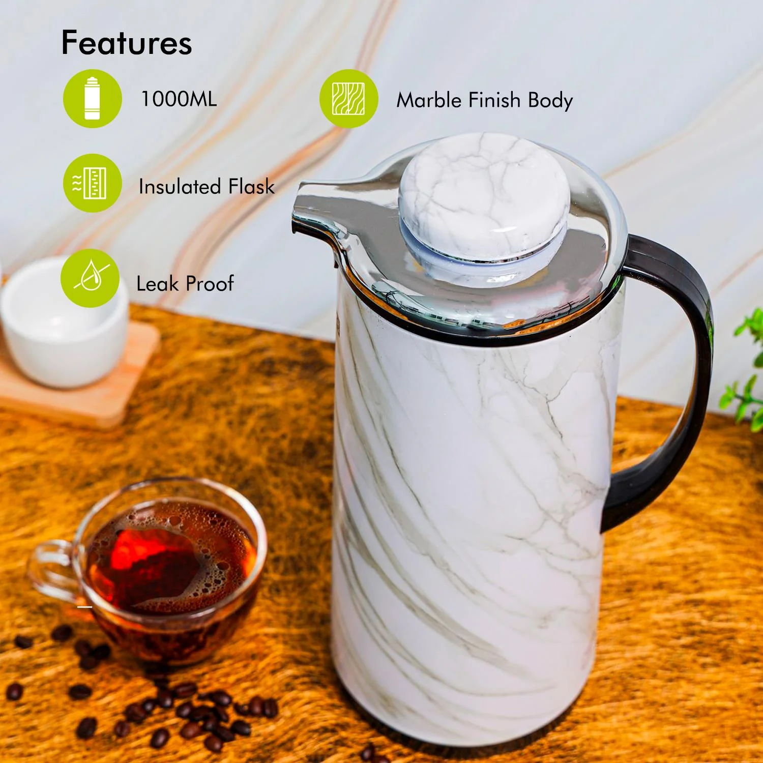 1L Marble Insulated Double Walled Vacuum Flask Jug - Image 4