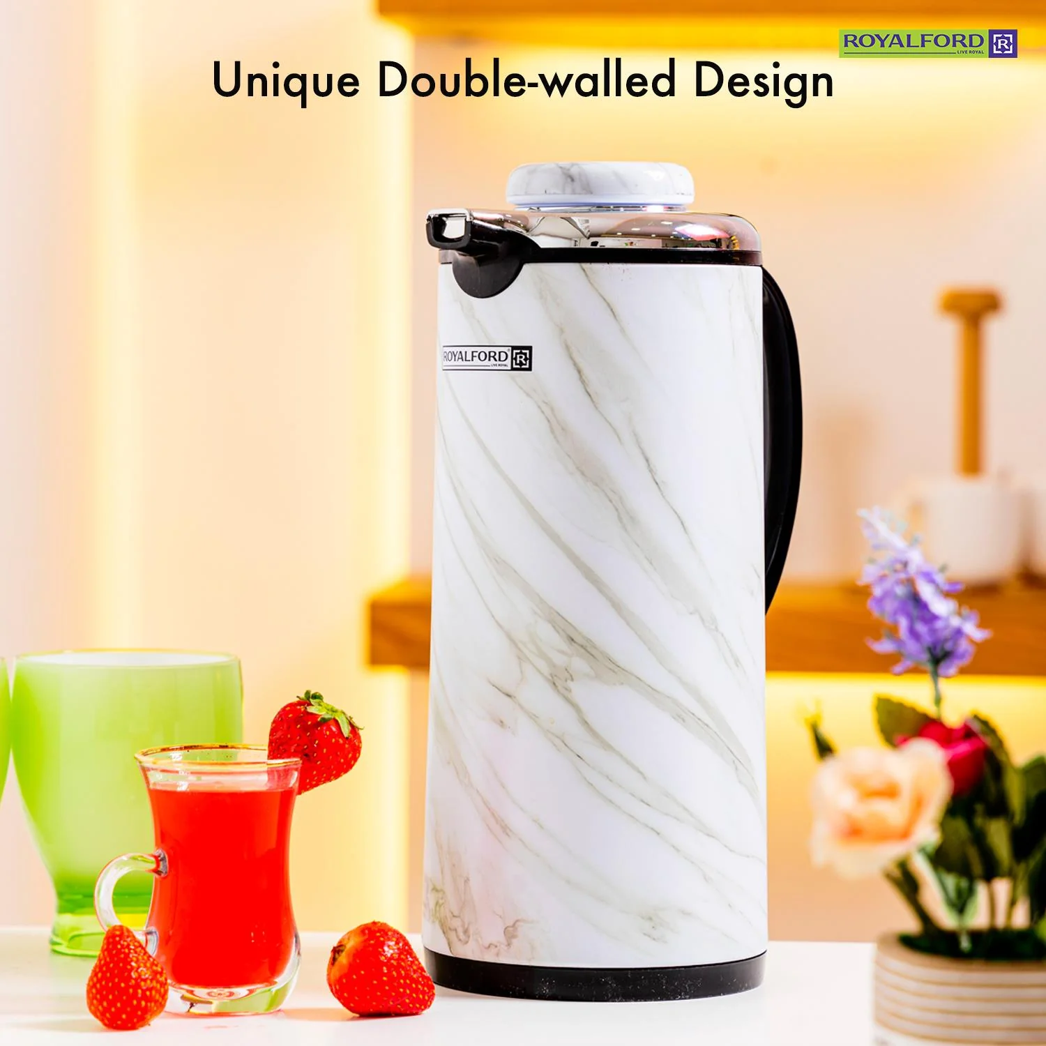 1L Marble Insulated Double Walled Vacuum Flask Jug - Image 5