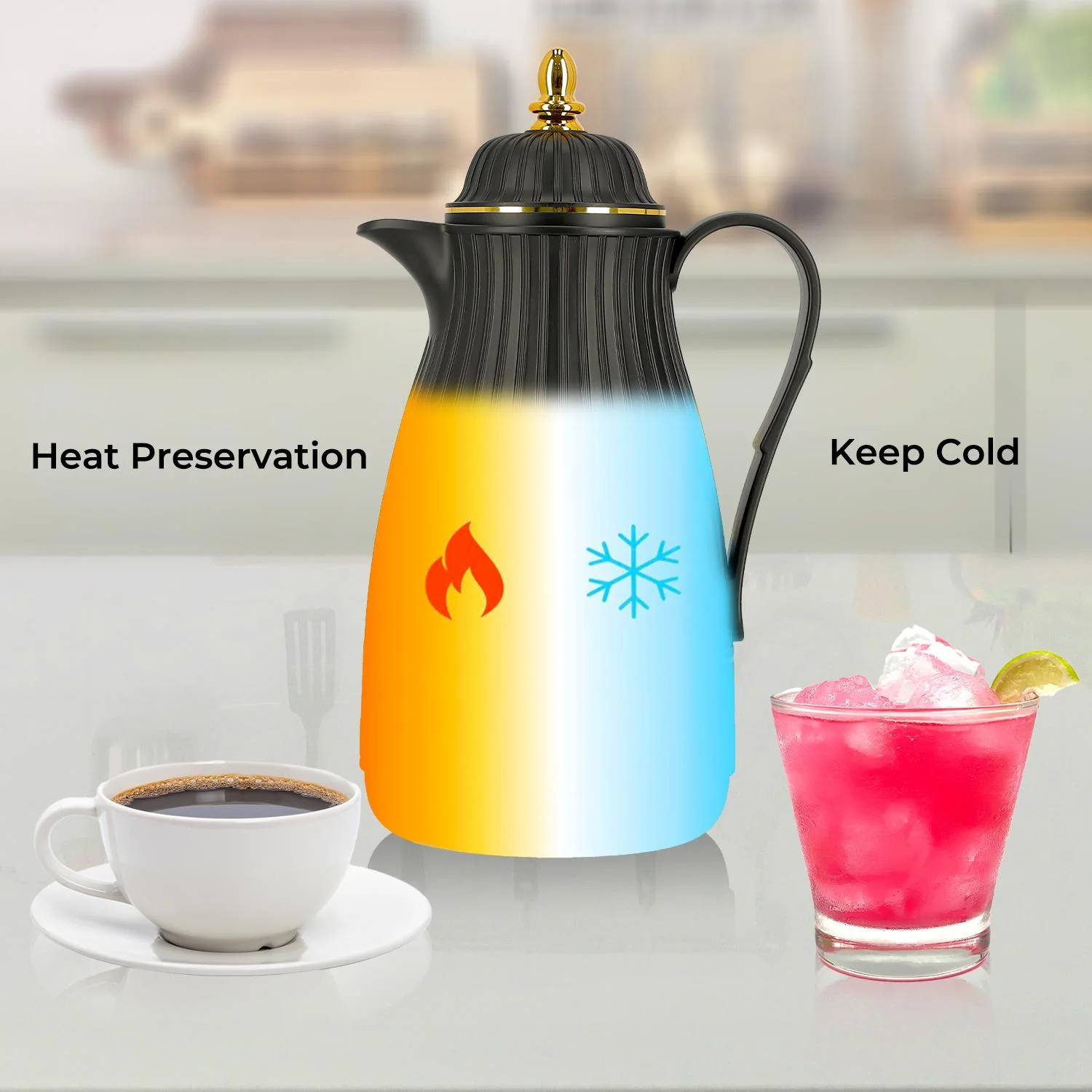 1L Royal Black Insulated Vacuum Flask Thermos Jug - Image 2