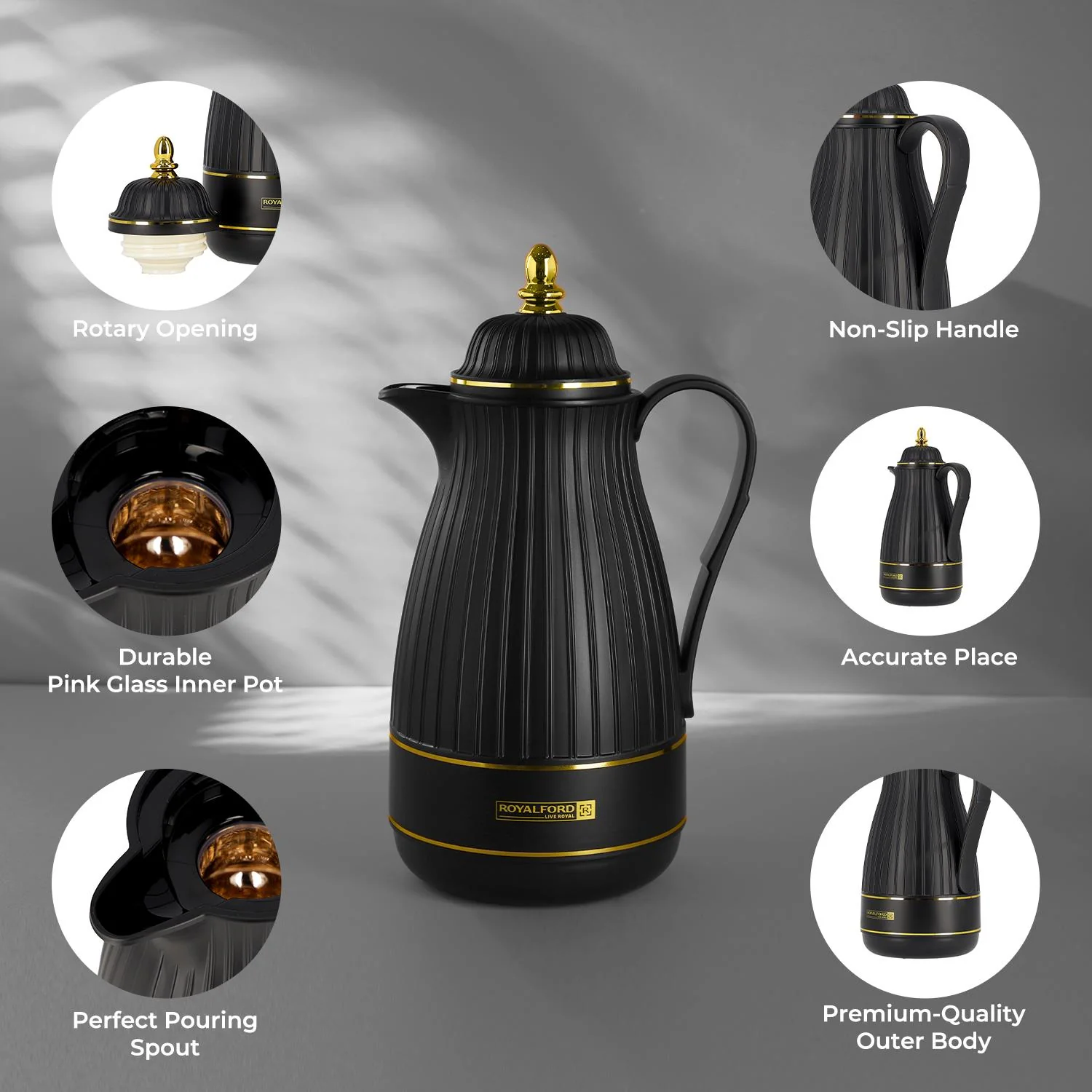 1L Royal Black Insulated Vacuum Flask Thermos Jug - Image 3