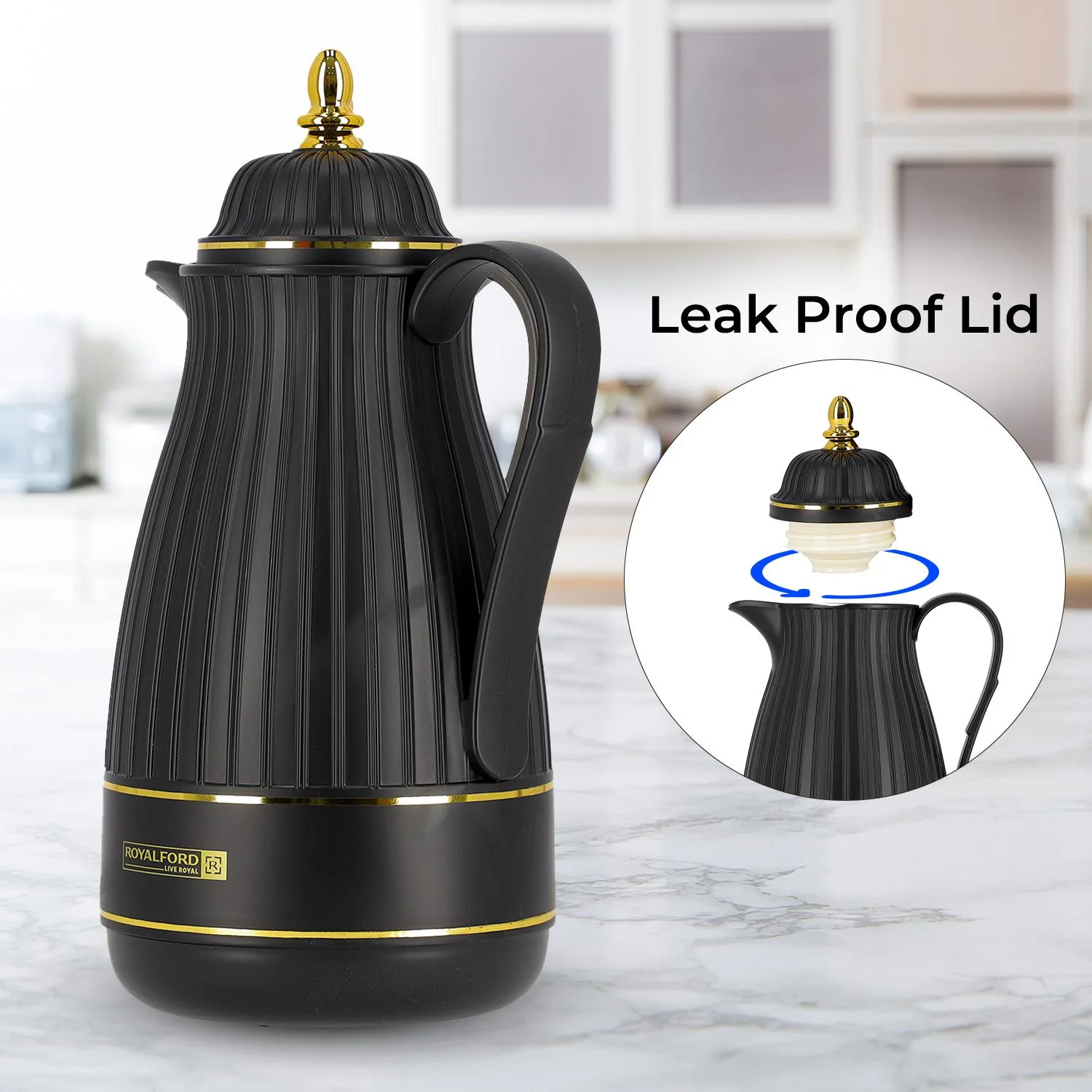 1L Royal Black Insulated Vacuum Flask Thermos Jug - Image 5