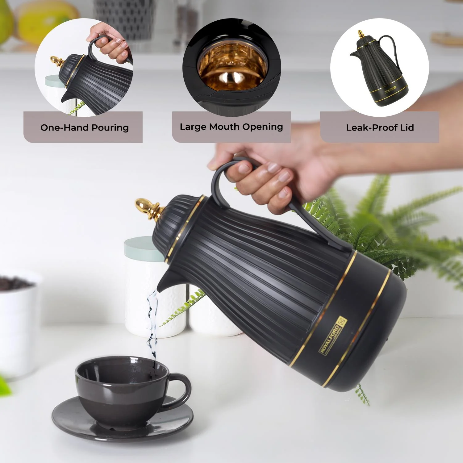 1L Royal Black Insulated Vacuum Flask Thermos Jug - Image 6