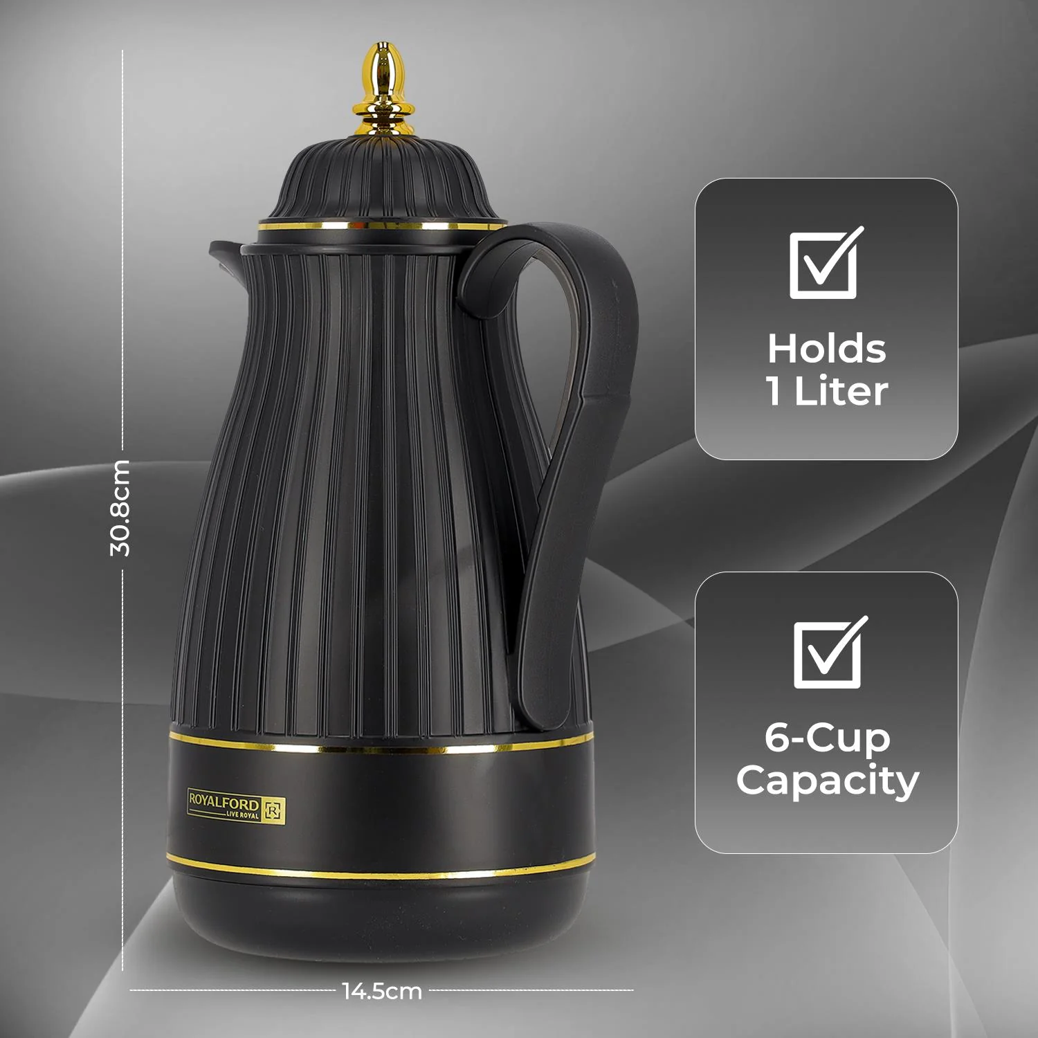 1L Royal Black Insulated Vacuum Flask Thermos Jug - Image 7