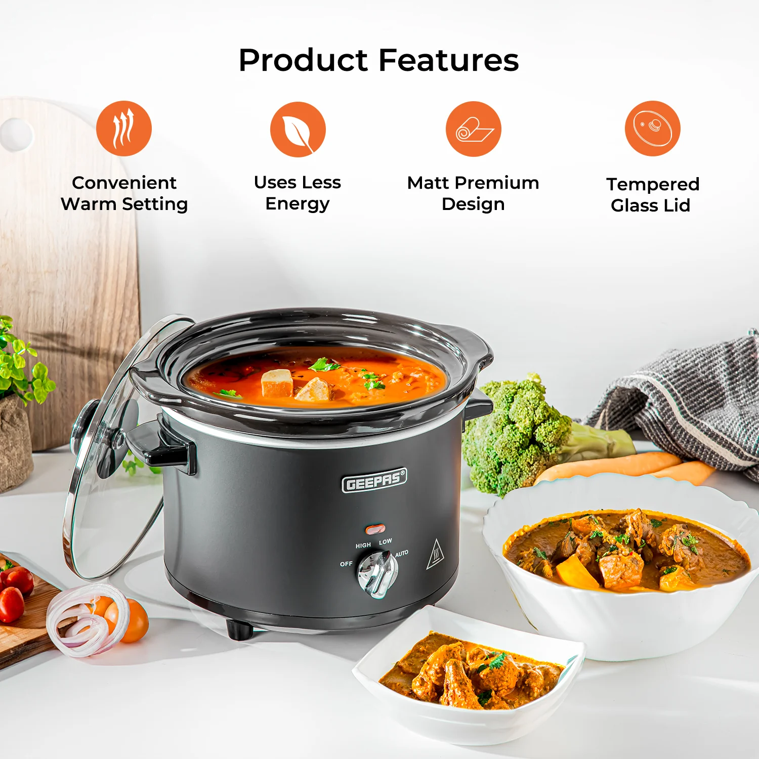 2.5L Black Electric Slow Cooker With Removable Bowl - Image 2