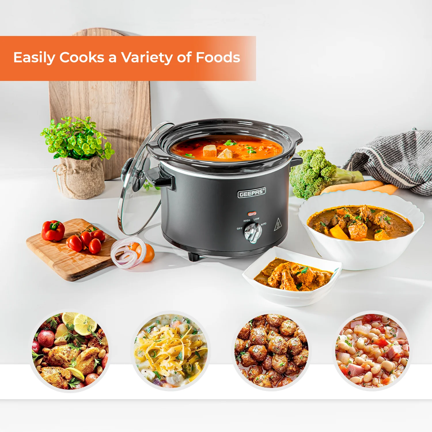 2.5L Black Electric Slow Cooker With Removable Bowl - Image 3