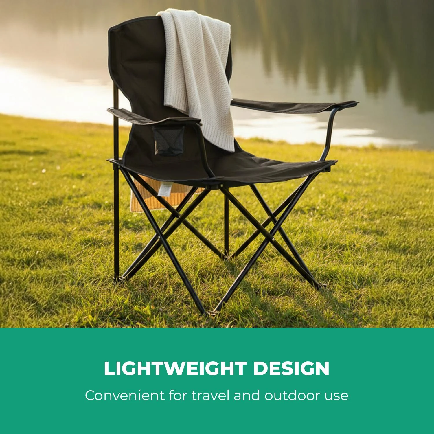 2-Pack Black Folding Camping Chairs With Integrated Cup Holder - Image 3
