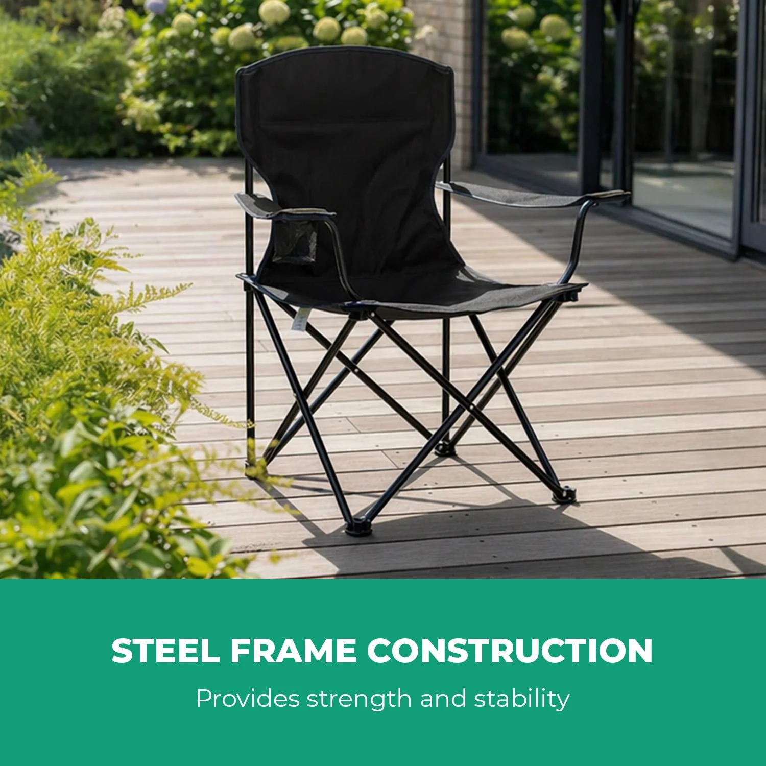 2-Pack Black Folding Camping Chairs With Integrated Cup Holder - Image 5