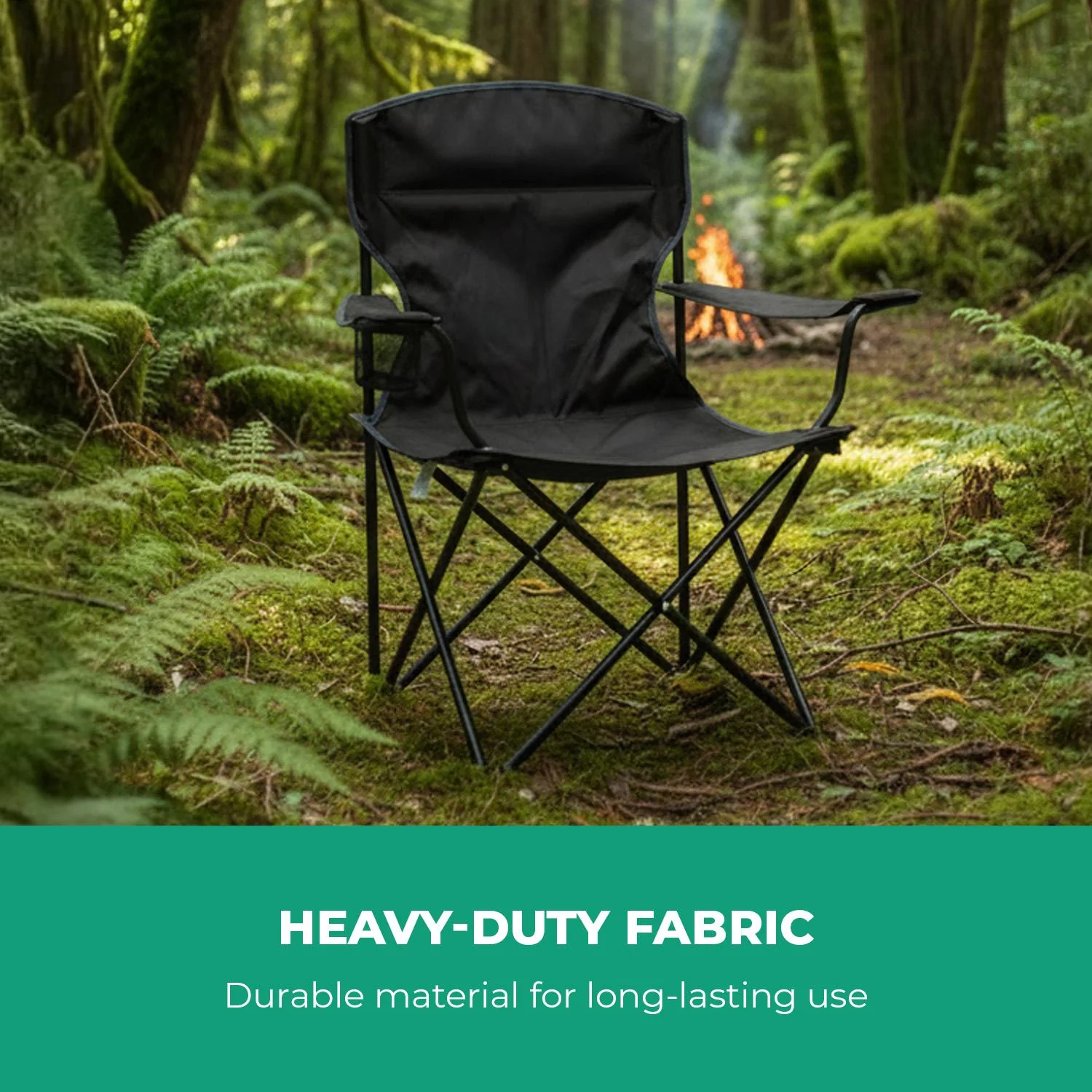 2-Pack Black Folding Camping Chairs With Integrated Cup Holder - Image 6