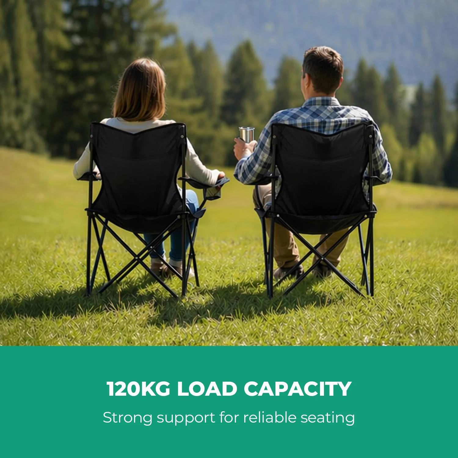 2-Pack Black Folding Camping Chairs With Integrated Cup Holder - Image 8