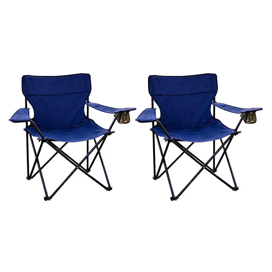 2-Pack Blue Folding Camping Chairs With Integrated Cup Holder