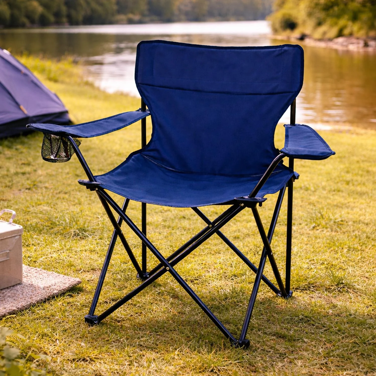 2-Pack Blue Folding Camping Chairs With Integrated Cup Holder - Image 2