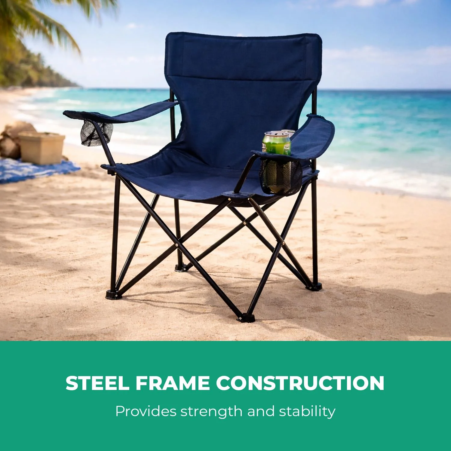 2-Pack Blue Folding Camping Chairs With Integrated Cup Holder - Image 5