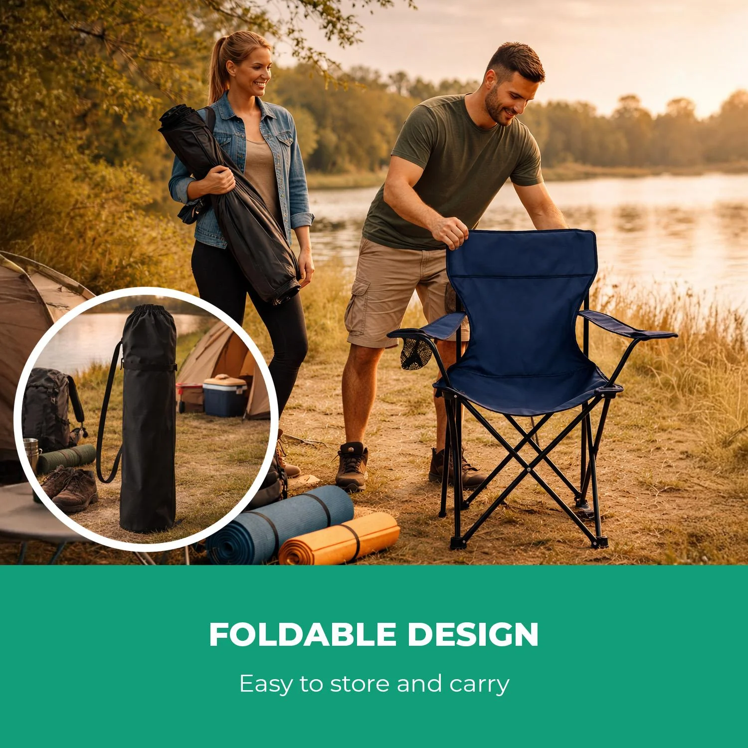 2-Pack Blue Folding Camping Chairs With Integrated Cup Holder - Image 6