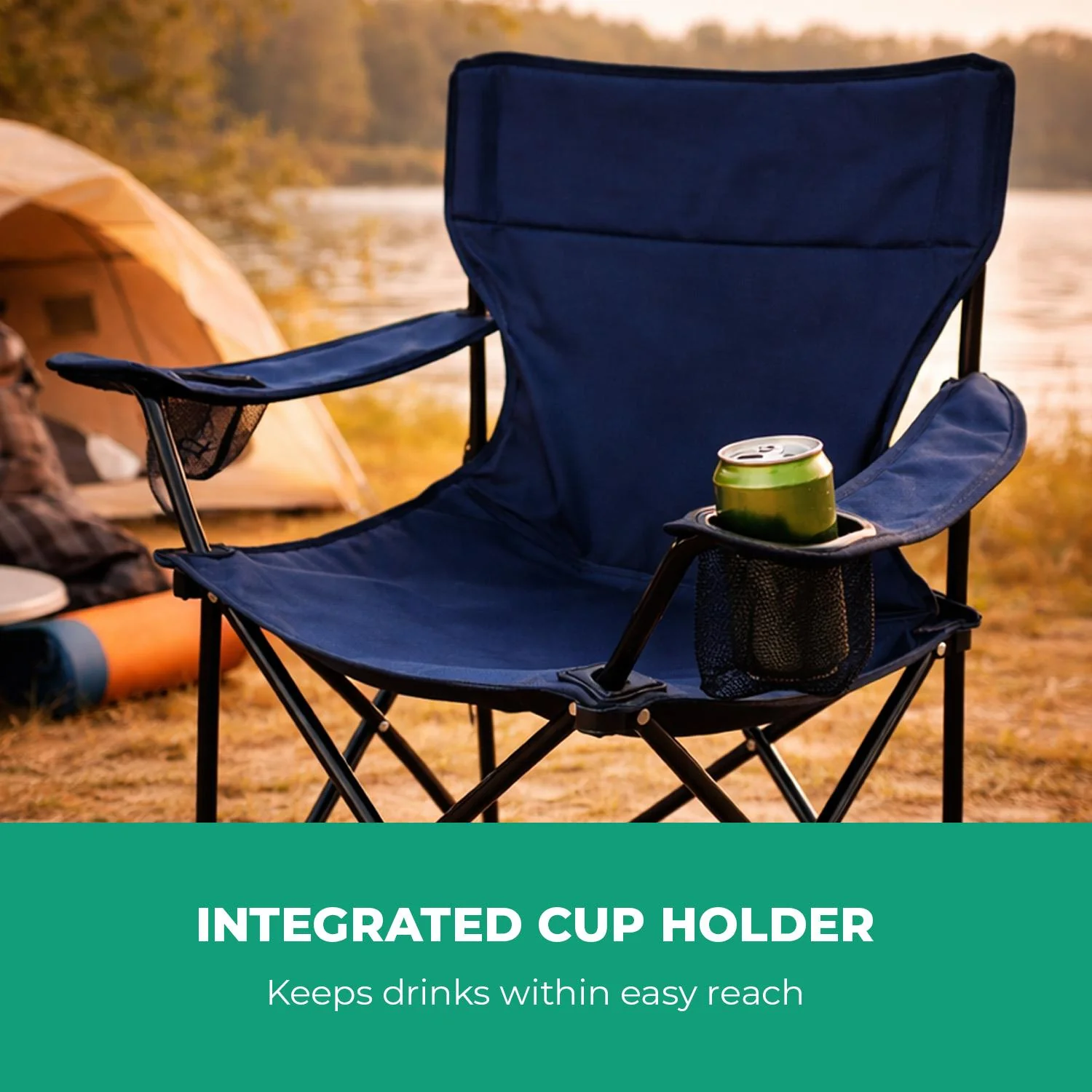 2-Pack Blue Folding Camping Chairs With Integrated Cup Holder - Image 7