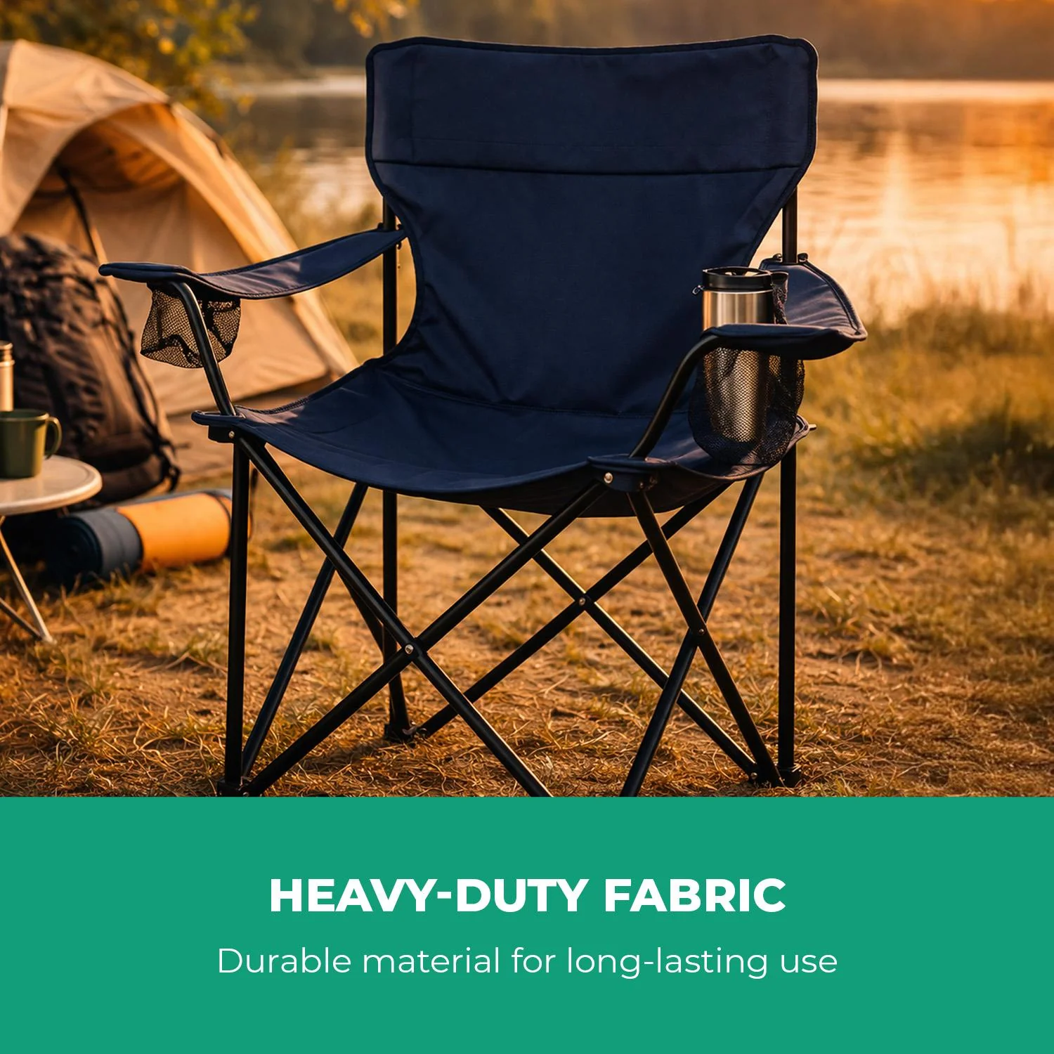 2-Pack Blue Folding Camping Chairs With Integrated Cup Holder - Image 8