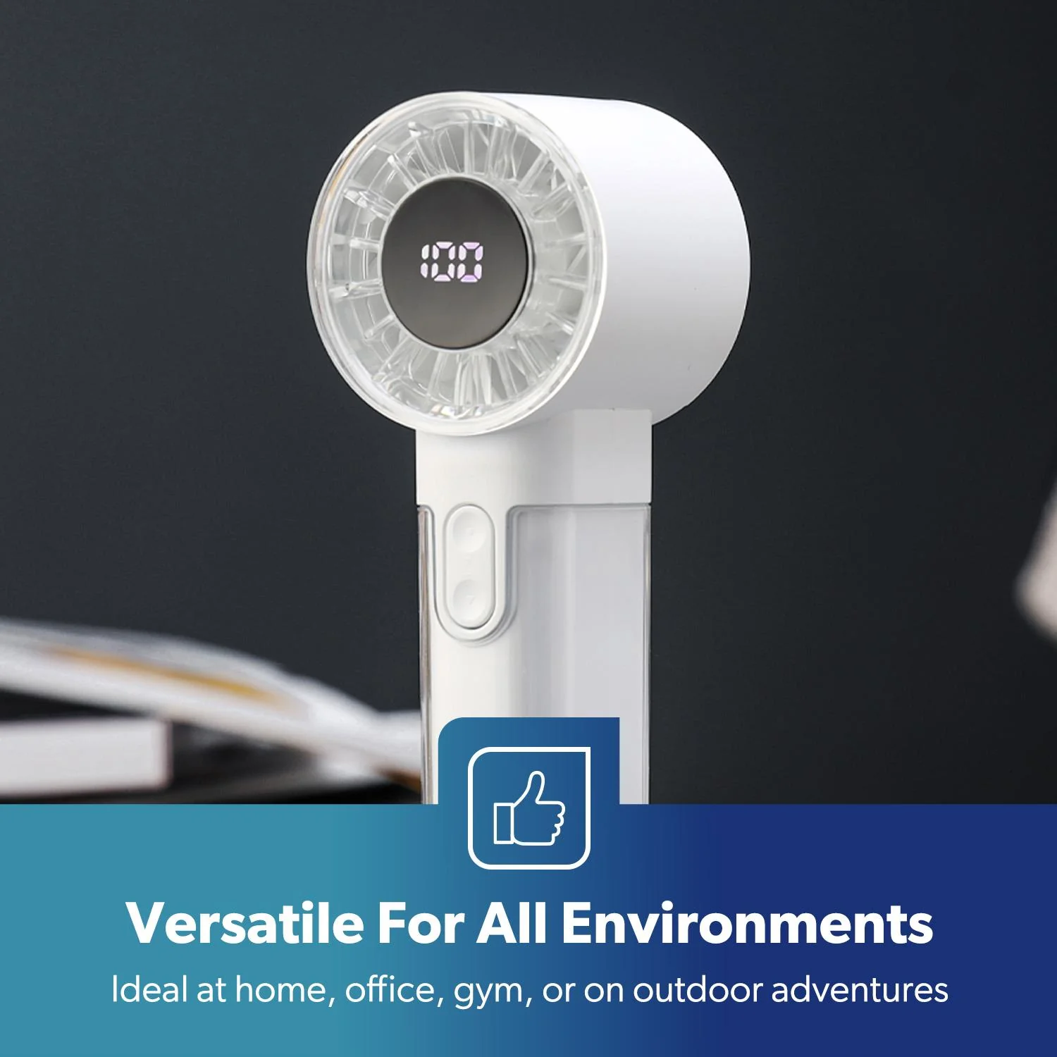 2-Pack White Hand Held Mini Digital 100-Speed Travel Fans - Image 5